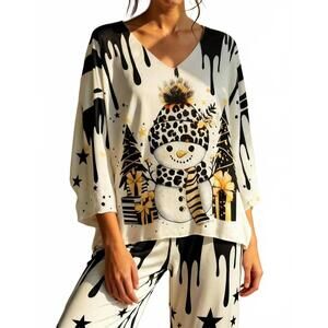 NEW LOOWIE cozy snowman christmas sweater in black